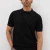15496034-4975225092243881 Black Textured Pointelle Polo Shirt